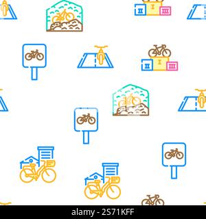 Bike Transport And Accessories vector seamless pattern thin line illustration. Bike Transport And Accessories vector seamless pattern Stock Vector