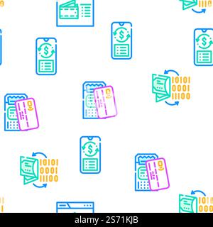 E-banking And Contactless Payment vector seamless pattern thin line illustration. E-banking And Contactless Payment vector seamless pattern Stock Vector