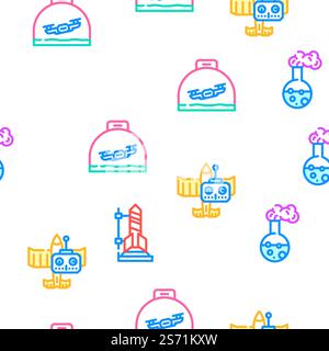 Kids Club Hobby Funny Occupation vector seamless pattern thin line illustration. Kids Club Hobby Funny Occupation vector seamless pattern Stock Vector