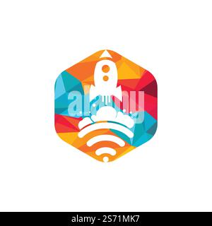 Wifi Rocket vector logo design. Wifi signal symbol and rocket design vector. Stock Vector