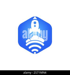 Wifi Rocket vector logo design. Wifi signal symbol and rocket design vector. Stock Vector