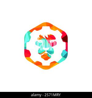 Creative lion gear vector logo design. Lion tech logo concept. Stock Vector