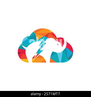 Elephant thunder with cloud vector logo design. Power elephant logo concept. Stock Vector