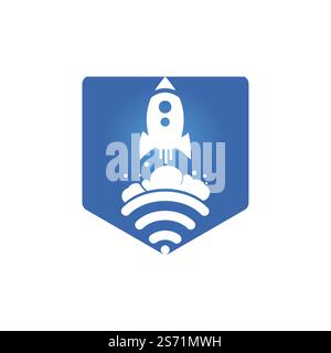 Wifi Rocket vector logo design. Wifi signal symbol and rocket design vector. Stock Vector