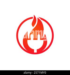 Electrical plug with fire icon logo design. Fire energy logo concept. Stock Vector