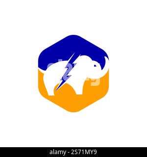 Elephant thunder vector logo design. Power elephant logo concept. Stock Vector