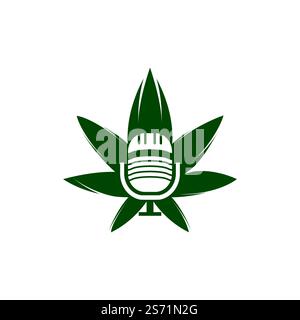 Cannabis podcast vector logo design. Podcast logo with cannabis leaf vector template Stock Vector