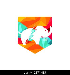 Elephant thunder vector logo design. Power elephant logo concept. Stock Vector