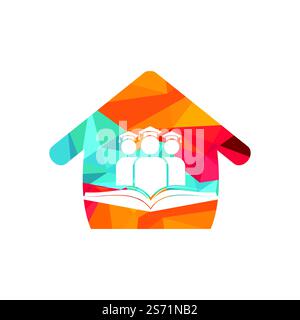 Education and learning vector logo design. Students and book with home icon design. Stock Vector