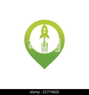 Rocket food with pin pointer icon logo design illustration. Fast food delivery logo template. Stock Vector