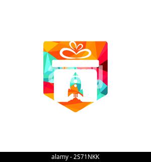 Gift Package with Rocket speed vector logo design. Unique delivery and flight logotype design template. Stock Vector