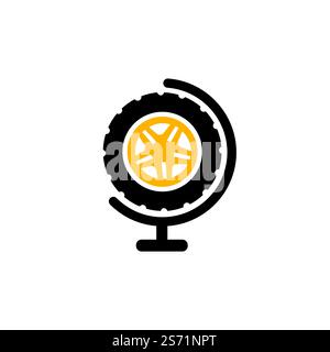 Tire world vector logo template. Vector wheel and planet logo combination. Stock Vector