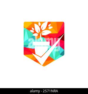 Check garden vector logo design. Check and flower pot icon. Stock Vector