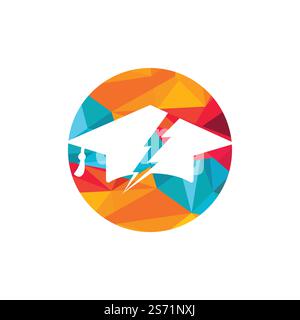 Flash student vector logo template. Education logo with graduation cap and thunder icon. Stock Vector