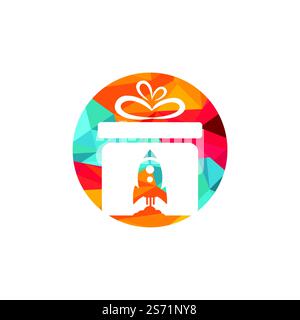 Gift Package with Rocket speed vector logo design. Unique delivery and flight logotype design template. Stock Vector