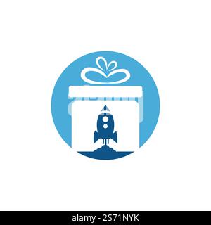 Gift Package with Rocket speed vector logo design. Unique delivery and flight logotype design template. Stock Vector