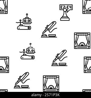 Kids Club Hobby Funny Occupation vector seamless pattern thin line illustration. Kids Club Hobby Funny Occupation vector seamless pattern Stock Vector