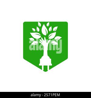 Electric cord and hand tree vector logo design. Stock Vector