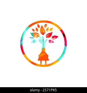 Electric cord and hand tree vector logo design. Stock Vector