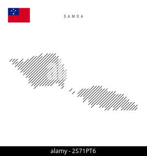 Samoa map from pattern of black slanted parallel lines. Samoan map with gray diagonal lines. Silhouette of a country made of oblique hatching. Vector Stock Vector