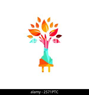 Electric cord and hand tree vector logo design. Stock Vector