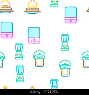 Camp Lamp Lighting Equipment vector seamless pattern thin line illustration. Camp Lamp Lighting Equipment vector seamless pattern Stock Vector