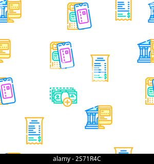 E-banking And Contactless Payment vector seamless pattern thin line illustration. E-banking And Contactless Payment vector seamless pattern Stock Vector