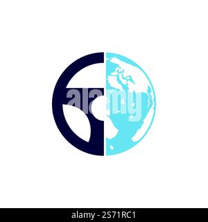 Drive world vector logo design. Steering wheel and world symbol or icon. Stock Vector