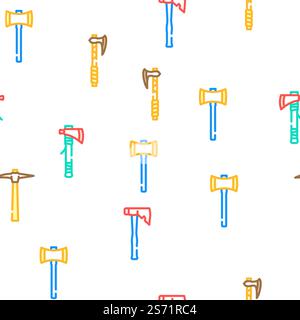 axe hatchet wood blade tool vector seamless pattern thin line illustration. axe hatchet wood blade tool vector seamless pattern Stock Vector