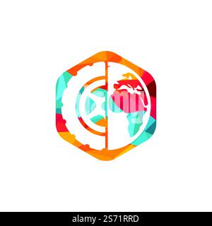 Tire world vector logo template. Vector wheel and planet logo combination. Stock Vector