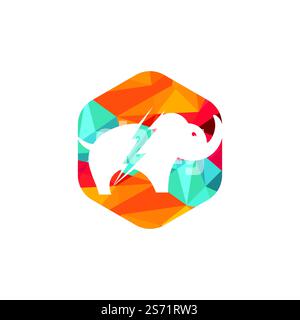 Elephant thunder vector logo design. Power elephant logo concept. Stock Vector