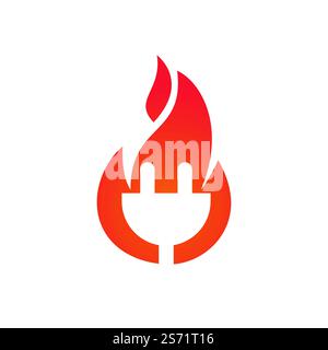 Electrical plug with fire icon logo design. Fire energy logo concept. Stock Vector