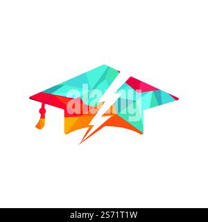 Flash student vector logo template. Education logo with graduation cap and thunder icon. Stock Vector