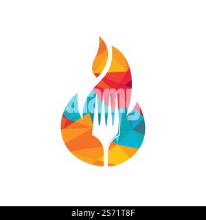 Fork fire vector logo design template. Spicy meals and Barbecue party logo concept. Stock Vector
