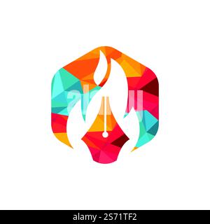 Fire Pen vector logo design concept. Hot writer vector logo icon. Stock Vector