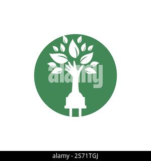 Electric cord and hand tree vector logo design. Stock Vector