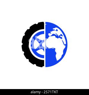 Tire world vector logo template. Vector wheel and planet logo combination. Stock Vector