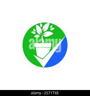Check garden vector logo design. Check and flower pot icon. Stock Vector