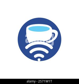 Coffee cup with WiFi vector icon logo. Creative logo design template for cafe or restaurant. Stock Vector