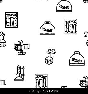 Kids Club Hobby Funny Occupation vector seamless pattern thin line illustration. Kids Club Hobby Funny Occupation vector seamless pattern Stock Vector