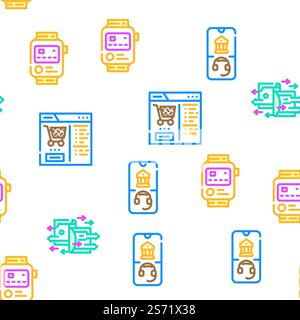 E-banking And Contactless Payment vector seamless pattern thin line illustration. E-banking And Contactless Payment vector seamless pattern Stock Vector
