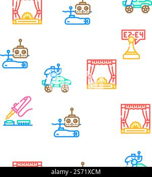 Kids Club Hobby Funny Occupation vector seamless pattern thin line illustration. Kids Club Hobby Funny Occupation vector seamless pattern Stock Vector