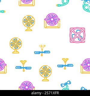 Fan Electronic Cooling Device vector seamless pattern thin line illustration. Fan Electronic Cooling Device vector seamless pattern Stock Vector