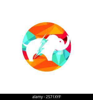 Elephant thunder vector logo design. Power elephant logo concept. Stock Vector