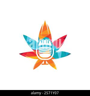 Cannabis podcast vector logo design. Podcast logo with cannabis leaf vector template Stock Vector