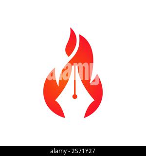 Fire Pen vector logo design concept. Hot writer vector logo icon. Stock Vector