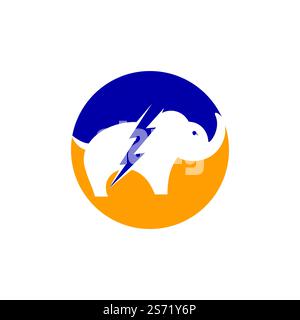 Elephant thunder vector logo design. Power elephant logo concept. Stock Vector