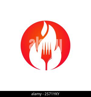 Fork fire vector logo design template. Spicy meals and Barbecue party logo concept. Stock Vector