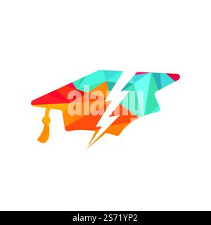 Flash student vector logo template. Education logo with graduation cap and thunder icon. Stock Vector
