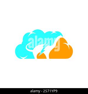 Dino thunder with cloud icon vector logo design. Dinosaur lightning icon logo. Stock Vector